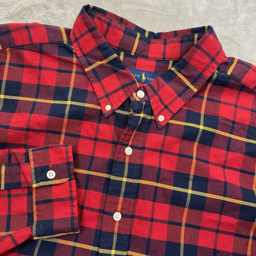 Ralph Lauren‎ Shirt Mens Plaid Button Down 3XLT Red Navy Green Yellow NEW